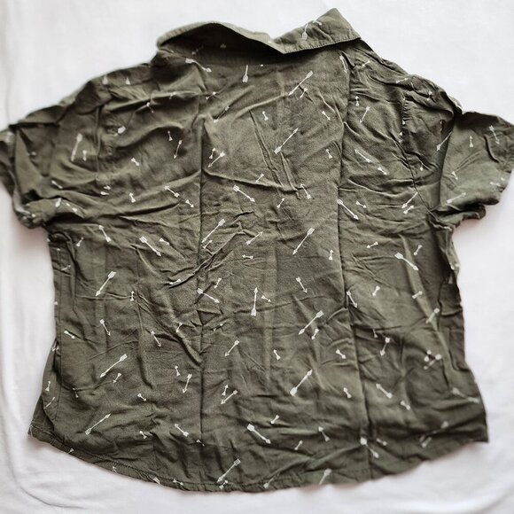 Short Sleeve Button Down Shirt Arrow Green NOBO Juniors Sz Med to LG - Picture 2 of 6